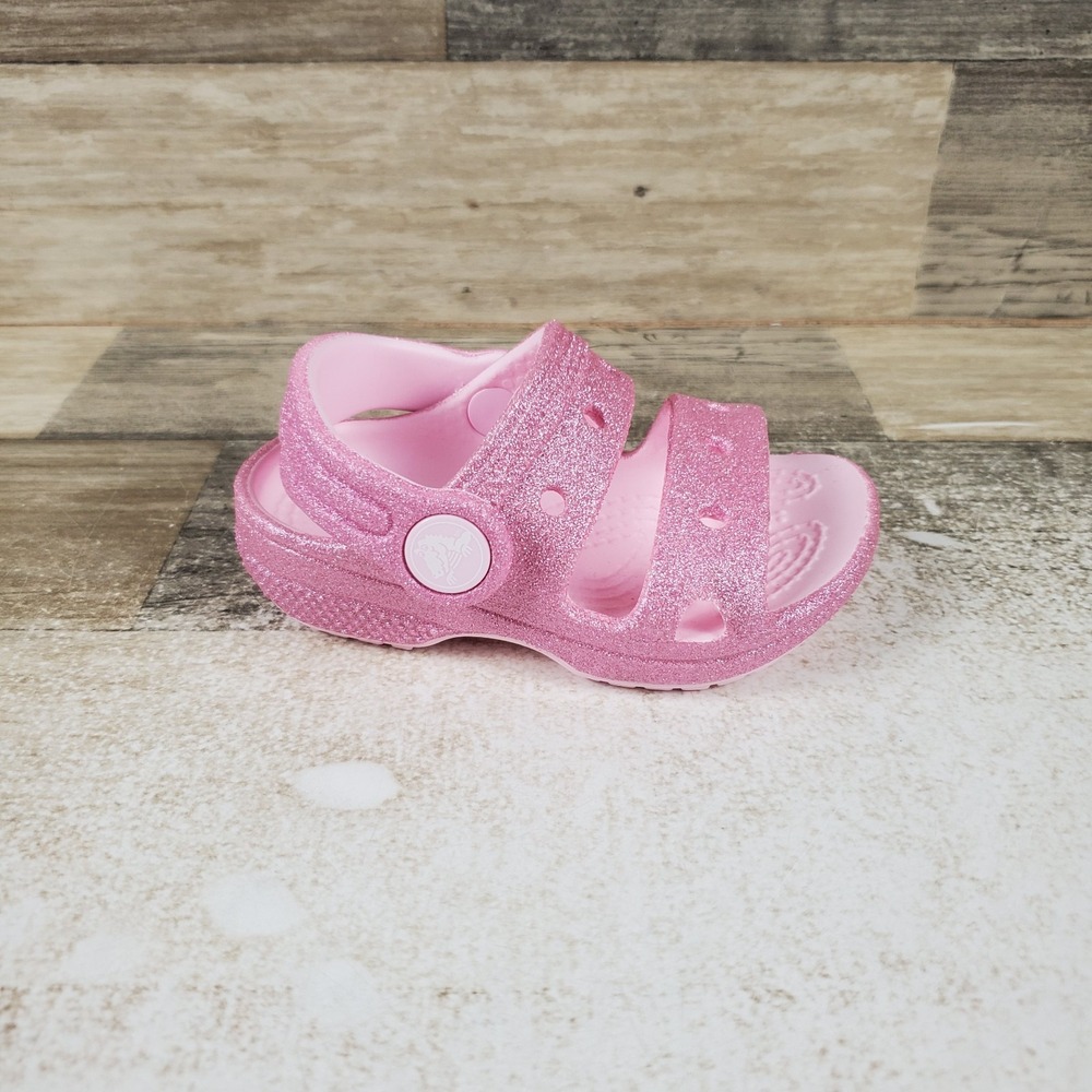 Crocs Classic Girls Sandal Sz 4 C4 Comfort Pink Glitter Slip On Pivot Backstrap